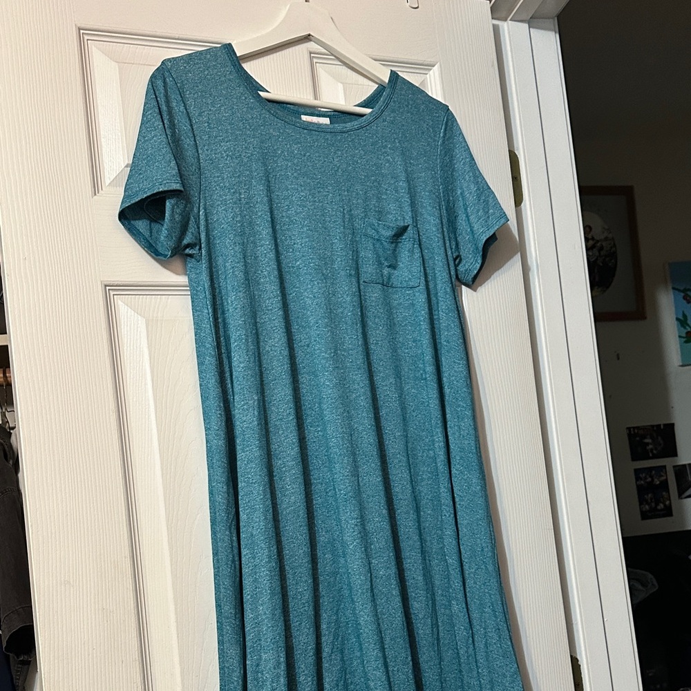 LuLaRoe Teal Short-Sleeve Midi Pocket Dress